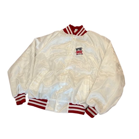 Vintage 1990’s After Shock Liquor White Satin Bomber Jacket West Ark Men’s XL - Picture 4 of 11